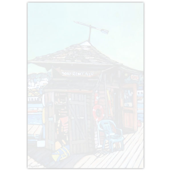 Acrylic painting of a Boat Rentals hut