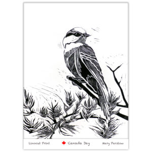 linocut print of a Gray Jay Canada Jay Whiskey Jack