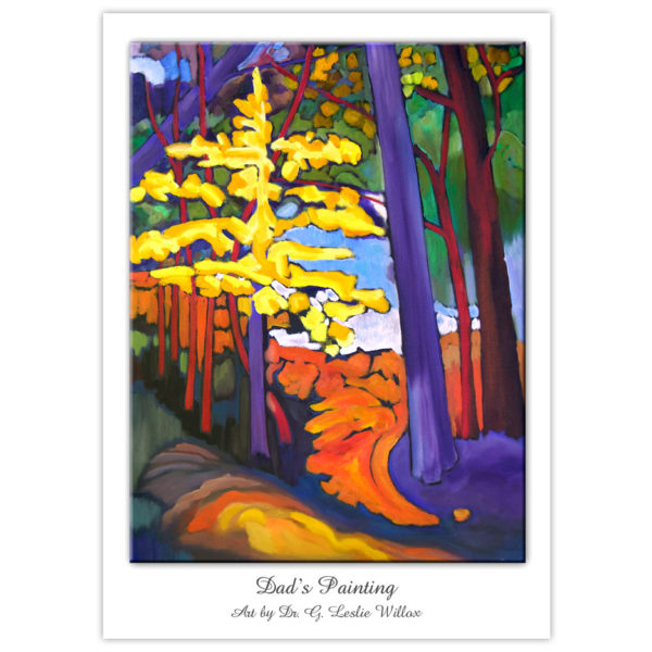 colourful painting of a path in the forest in autumn
