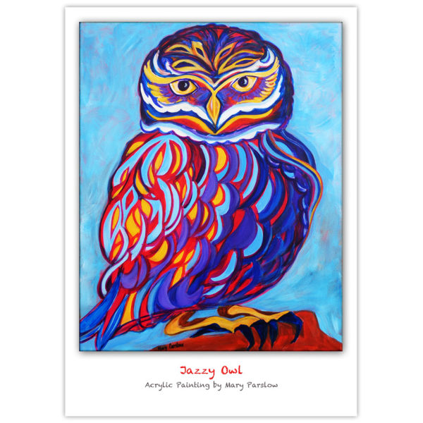 brightly coloured owl painting