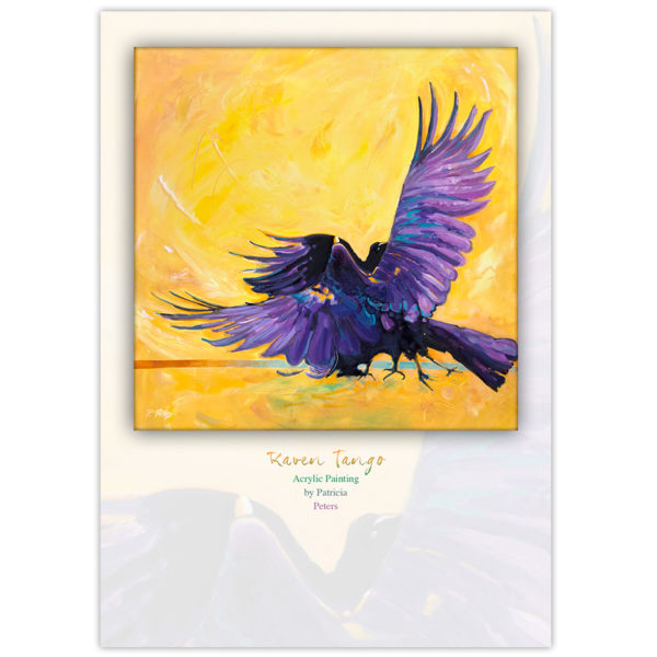 Canadian Raven painting featuring two ravens with purple accents dancing on the ground